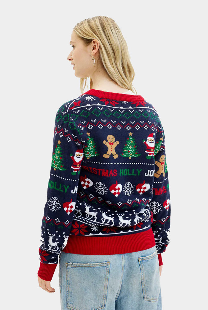 Mulher Camisola de Natal Cárdigan para Casal Azul y Vermelha