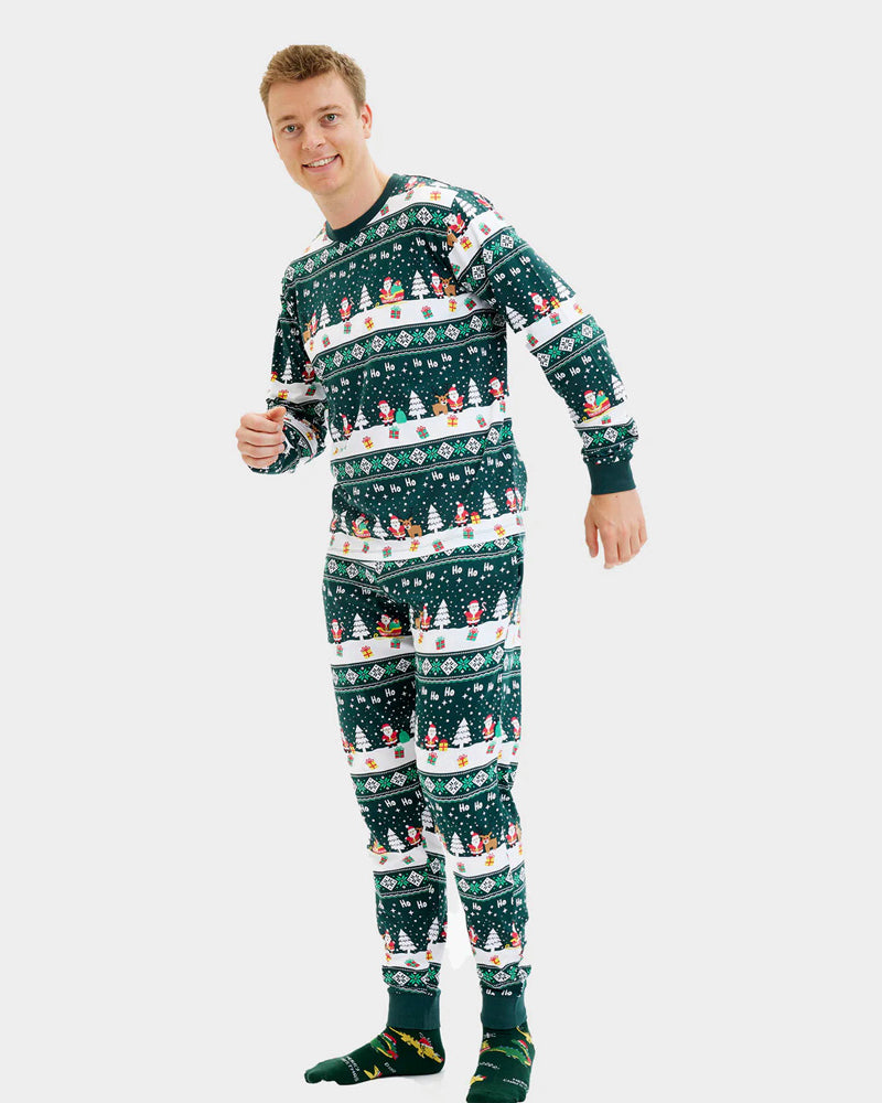 Pijama de Natal Adultos Unisex Green Jolly Christmas Algodão Orgânico