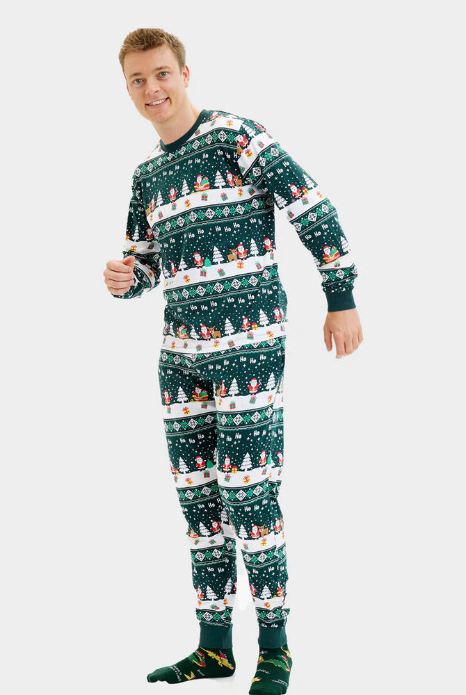 Pijama de Natal Adultos Unisex Green Jolly Christmas Algodão Orgânico