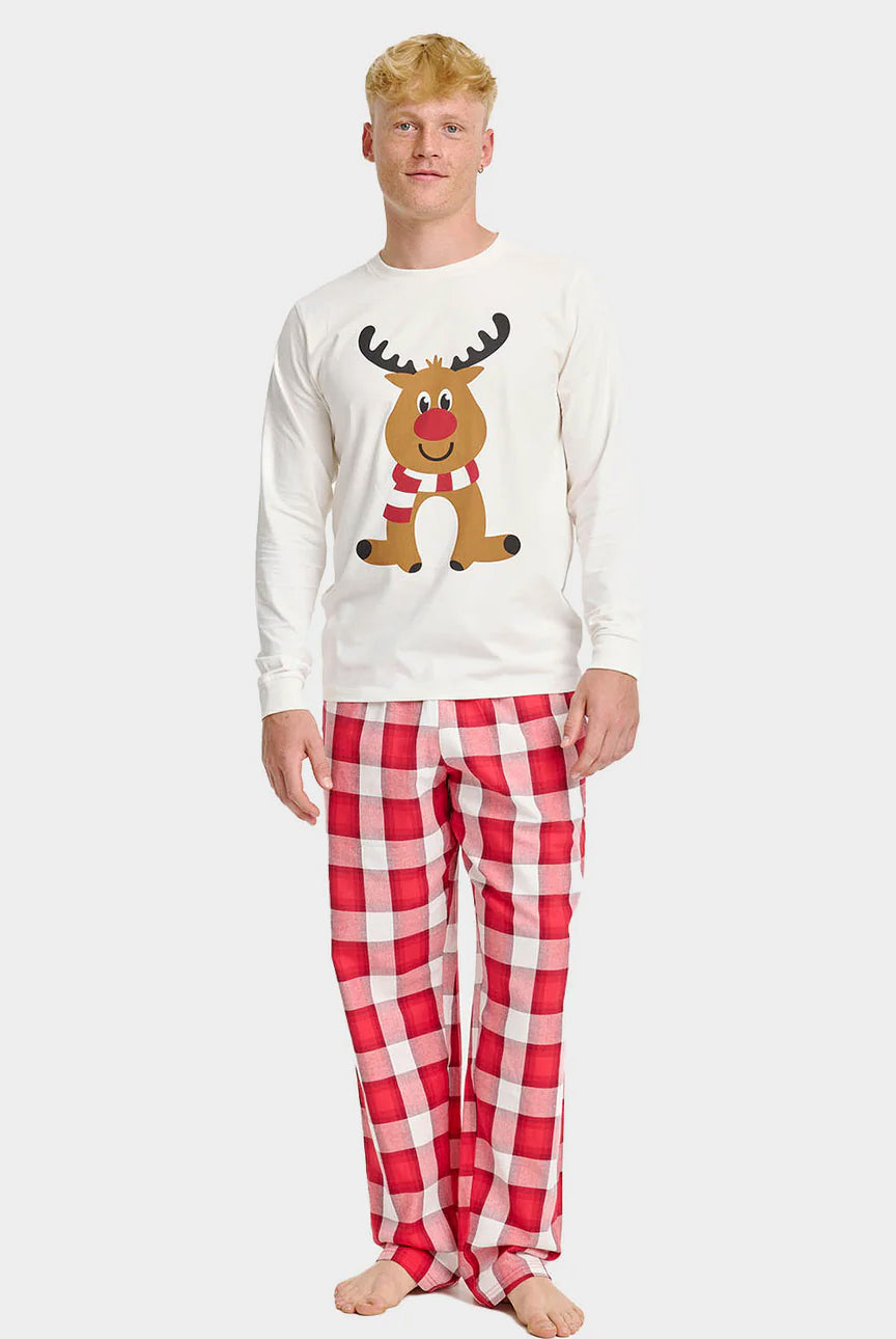 Pijama de Natal Adultos Unisex com Rena Simpática Algodão Orgânico