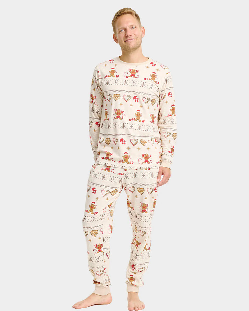 Pijama de Natal para Adultos Unisex Bege com Gingercookies Algodão Orgânico Homem