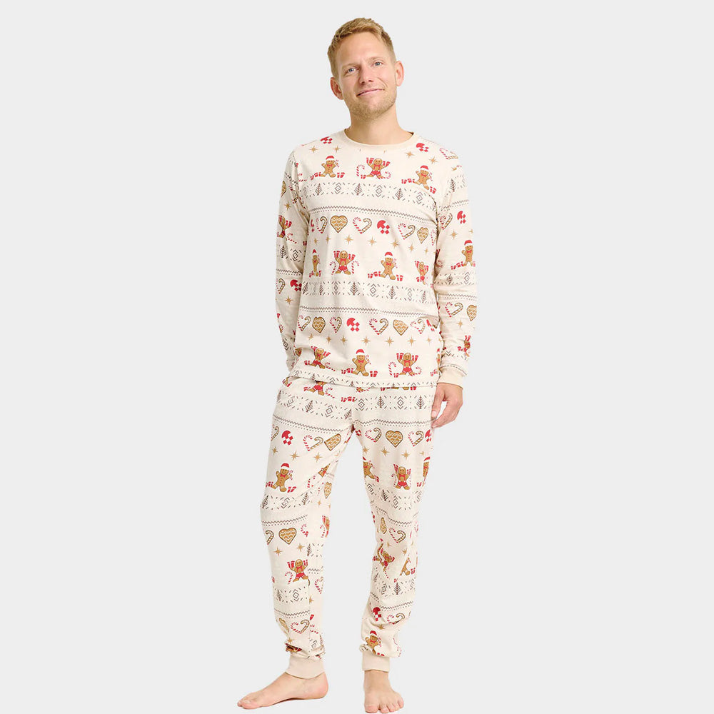 Pijama de Natal para Adultos Unisex Bege com Gingercookies Algodão Orgânico Homem