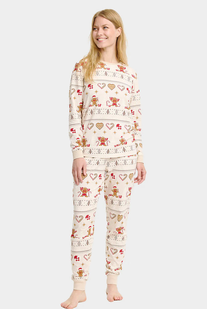 Pijama de Natal para Adultos Unisex Bege com Gingercookies Algodão Orgânico Mulher