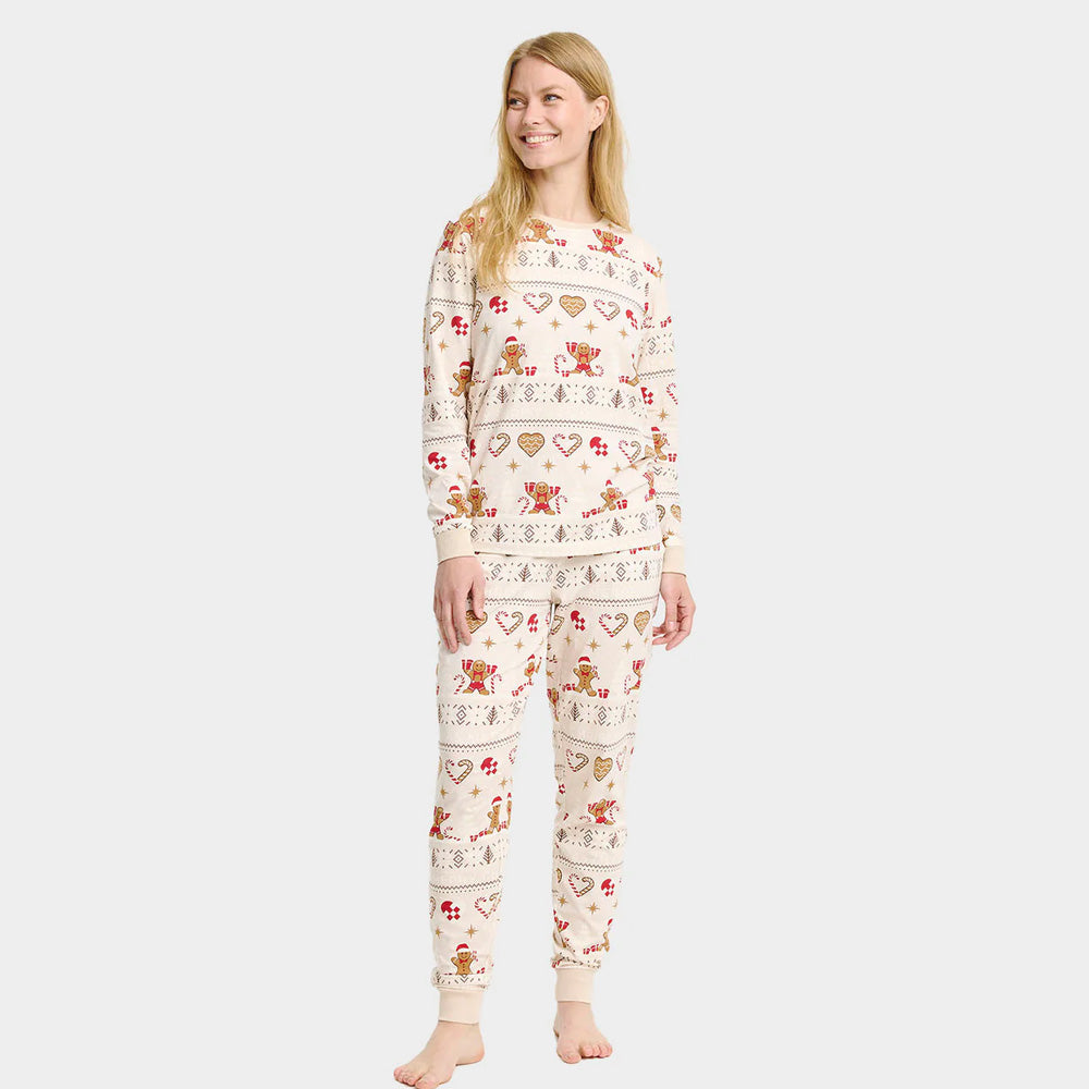 Pijama de Natal para Adultos Unisex Bege com Gingercookies Algodão Orgânico Mulher
