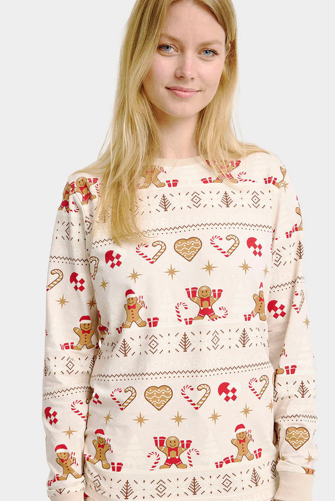 Pijama de Natal Adultos Unisex Bege com Gingercookies Algodão Orgânico