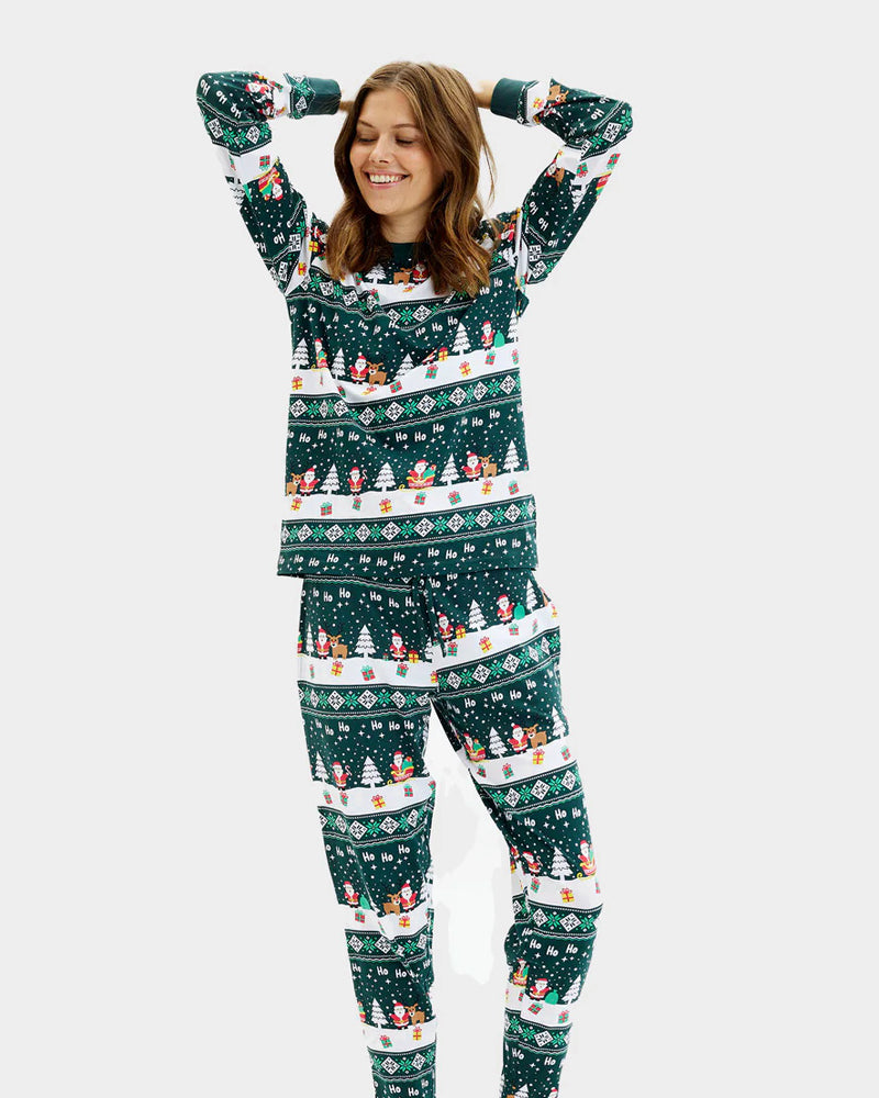 Pijama de Natal para Adultos Unisex Green Jolly Christmas Algodão Orgânico Mulher