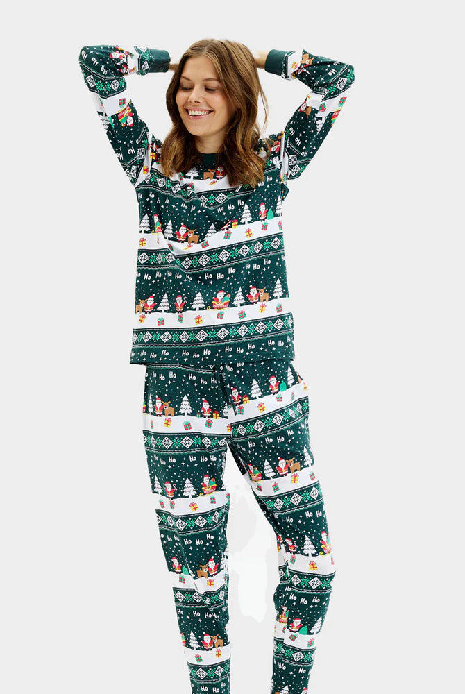 Pijama de Natal para Adultos Unisex Green Jolly Christmas Algodão Orgânico Mulher