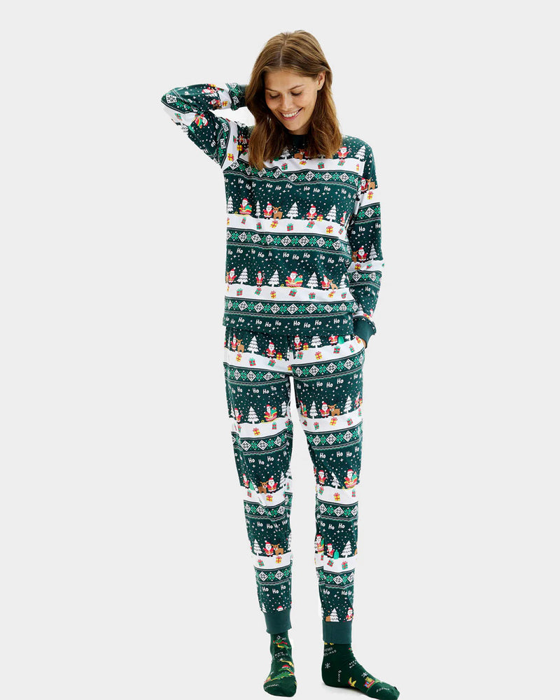 Pijama de Natal para Adultos Unisex Green Jolly Christmas Algodão Orgânico
