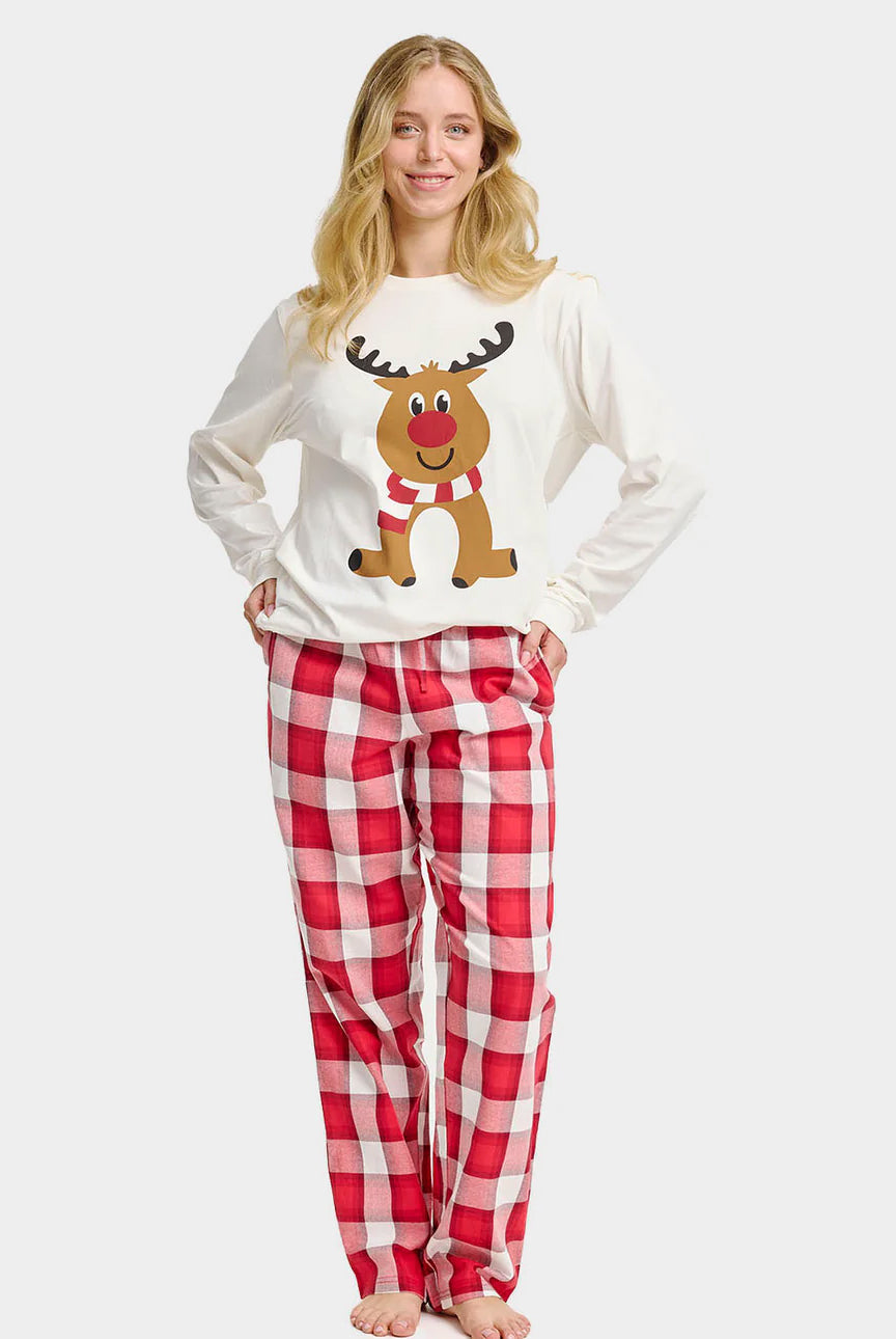 Pijama de Natal para Adultos Unisex com Rena Simpática Algodão Orgânico Mulher
