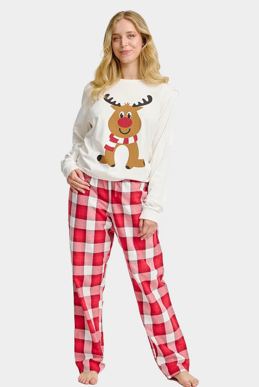Pijama de Natal para Adultos Unisex com Rena Simpática Algodão Orgânico
