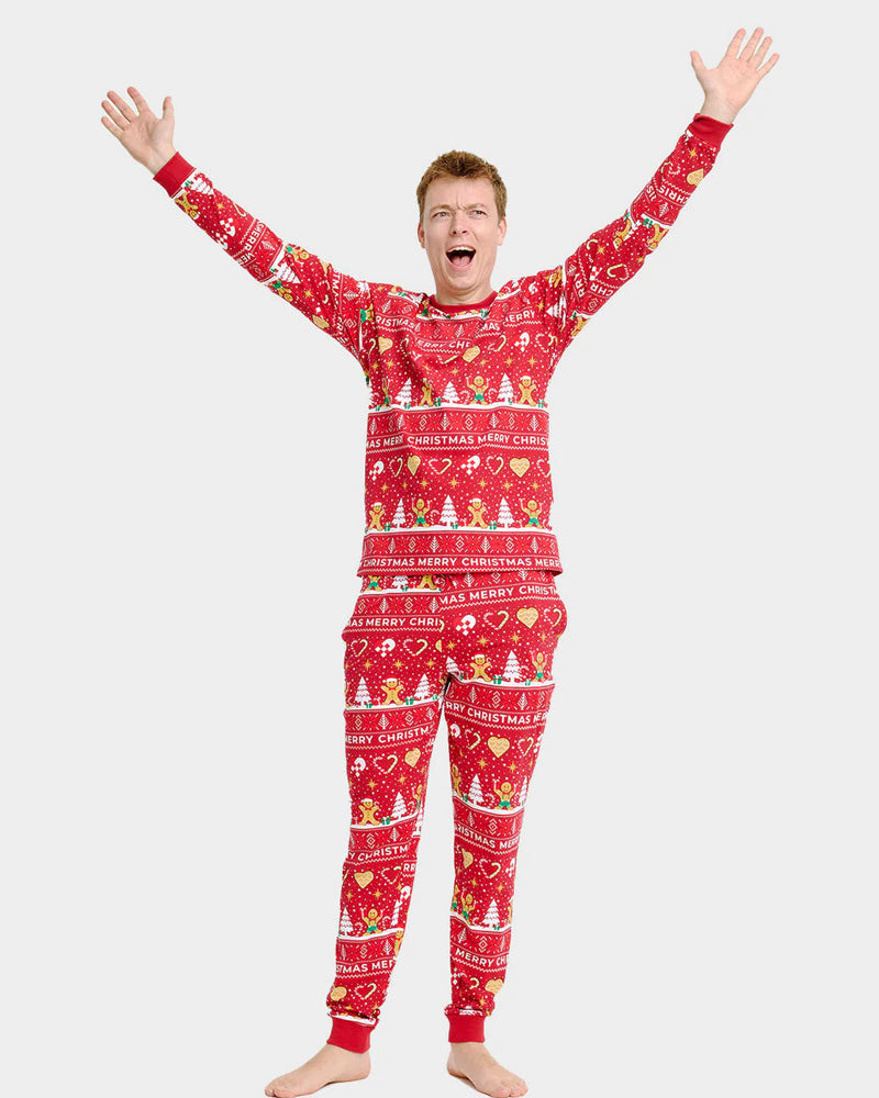 Pijama de Natal para Adultos Unisex Vermelho com Gingercookies Algodão Orgánico Homem