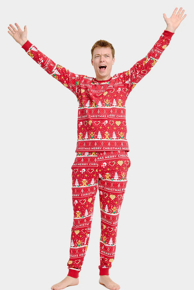 Pijama de Natal para Adultos Unisex Vermelho com Gingercookies Algodão Orgánico Homem