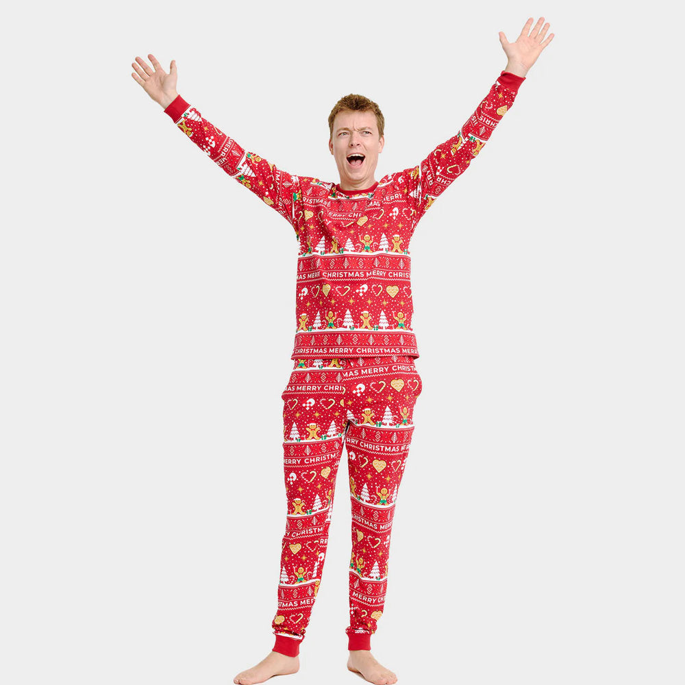 Pijama de Natal para Adultos Unisex Vermelho com Gingercookies Algodão Orgánico Homem