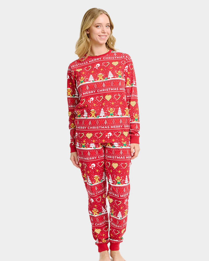 Pijama de Natal para Adultos Unisex Vermelho com Gingercookies Algodão Orgánico Mulher