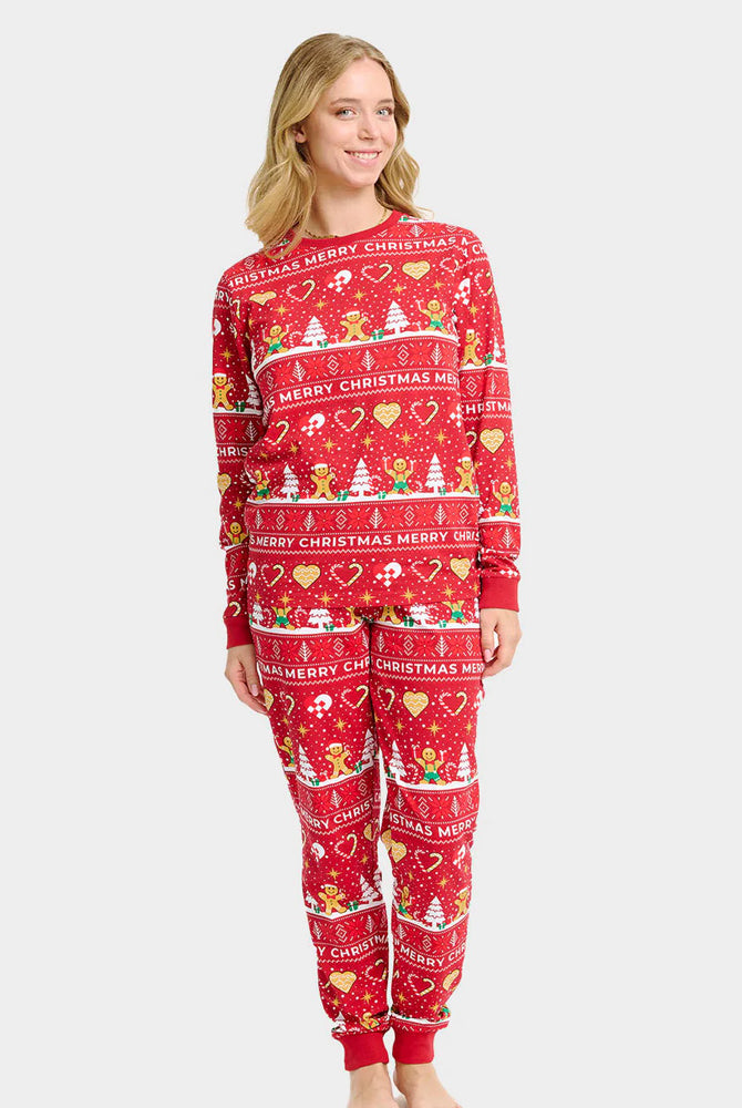 Pijama de Natal para Adultos Unisex Vermelho com Gingercookies Algodão Orgánico Mulher