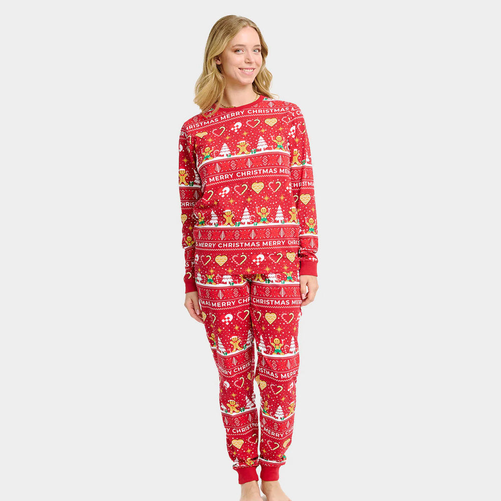 Pijama de Natal para Adultos Unisex Vermelho com Gingercookies Algodão Orgánico Mulher