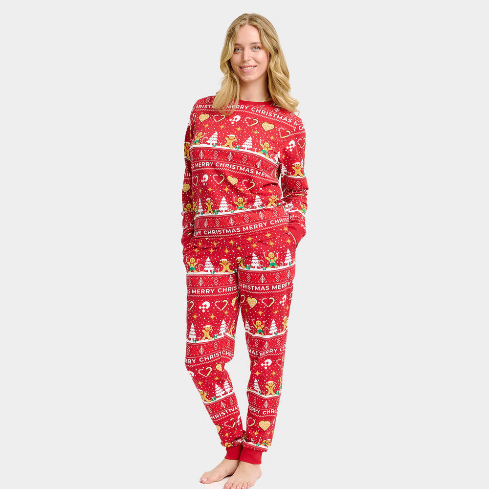 Pijama de Natal para Adultos Unisex Vermelho com Gingercookies Algodão Orgánico