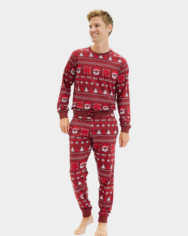 Pijama de Natal para Adultos Unisex Vermelho HoHoHo Algodão Orgânico Homem