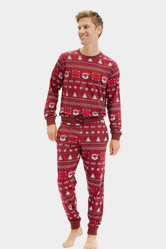 Pijama de Natal para Adultos Unisex Vermelho HoHoHo Algodão Orgânico Homem