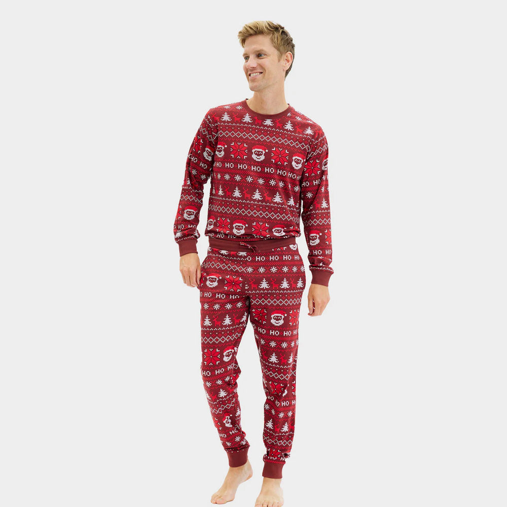 Pijama de Natal para Adultos Unisex Vermelho HoHoHo Algodão Orgânico Homem
