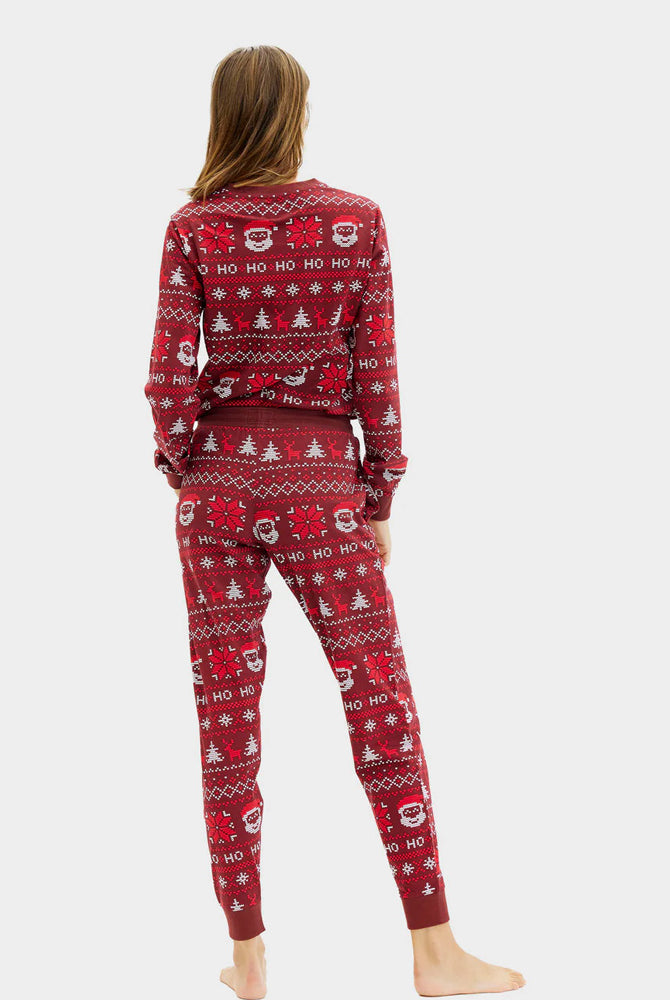 Pijama de Natal para Adultos Unisex Vermelho HoHoHo Algodão Orgânico Mulher