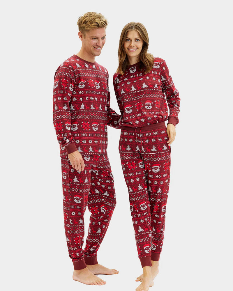 Pijama de Natal para Adultos Unisex Vermelho HoHoHo Algodão Orgânico