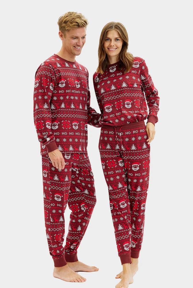 Pijama de Natal para Adultos Unisex Vermelho HoHoHo Algodão Orgânico