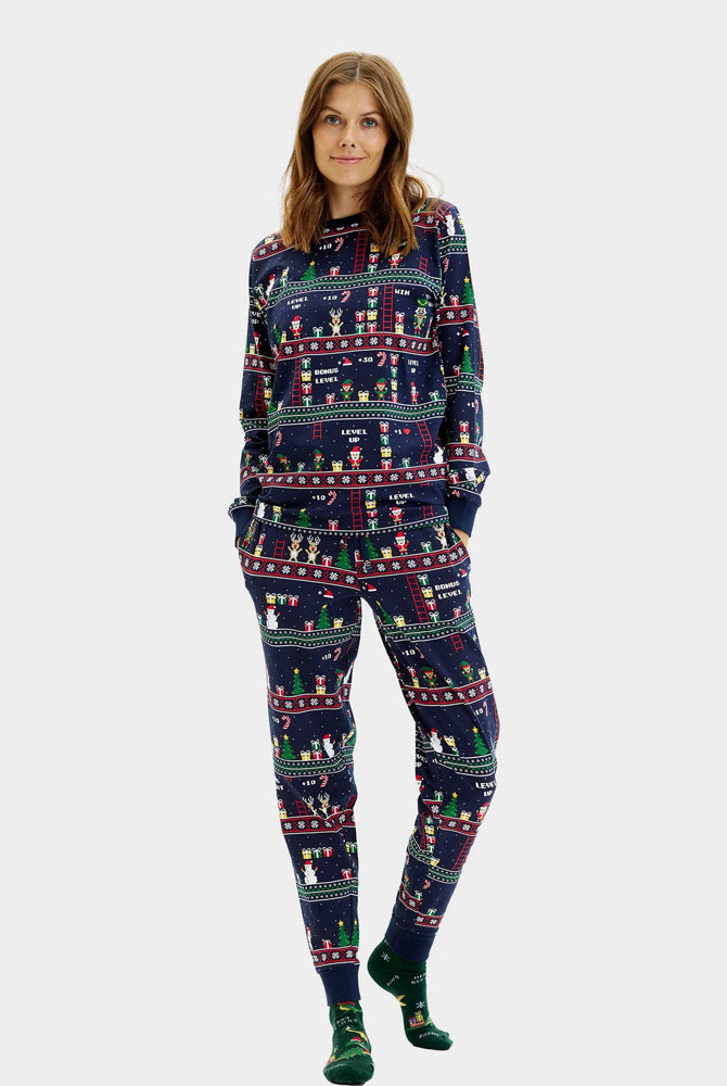 Pijama de Natal para Adultos Unisex Vintage Gaming Algodão Orgánico Mulher