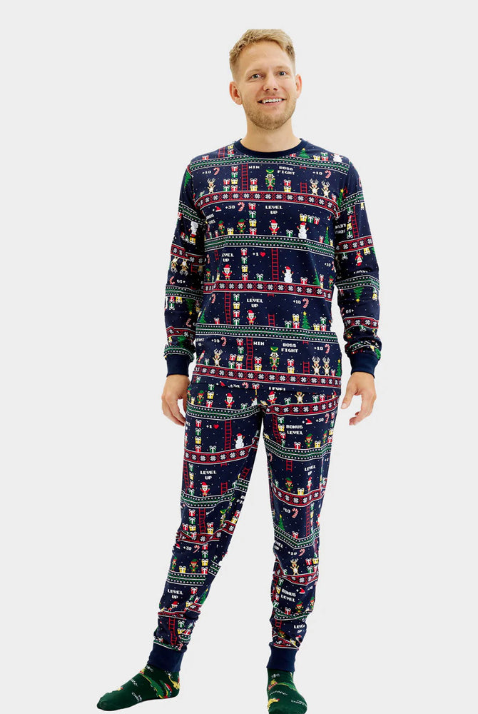 Pijama de Natal para Adultos Unisex Vintage Gaming Algodão Orgánico