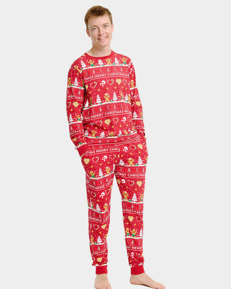 Pijama de Natal Adultos Unisex Vermelho com Gingercookies Algodão Orgánico