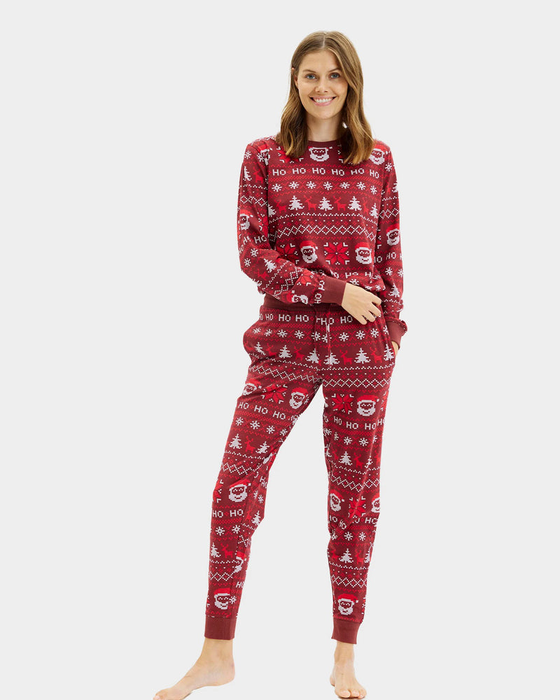 Pijama de Natal Adultos Unisex Vermelho HoHoHo Algodão Orgânico