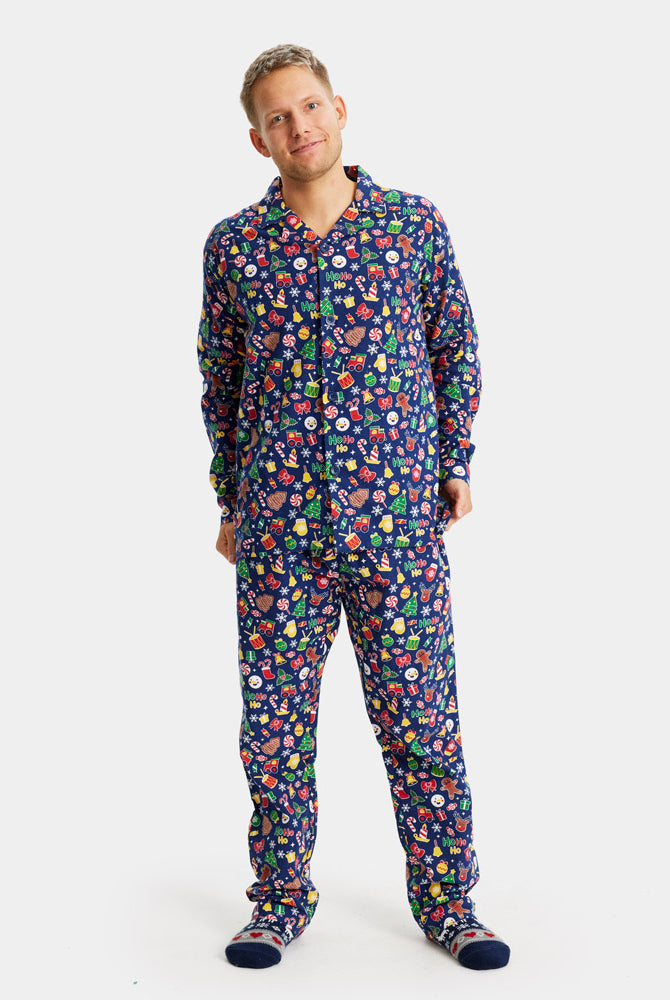 Pijama de Natal Homem Crianças Azul com Motivos Natalícios