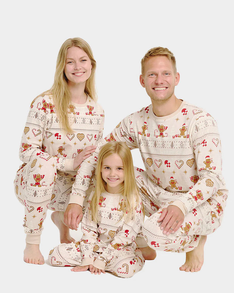 Pijama de Natal para Crianças Bege com Gingercookies Algodão Orgânico Família