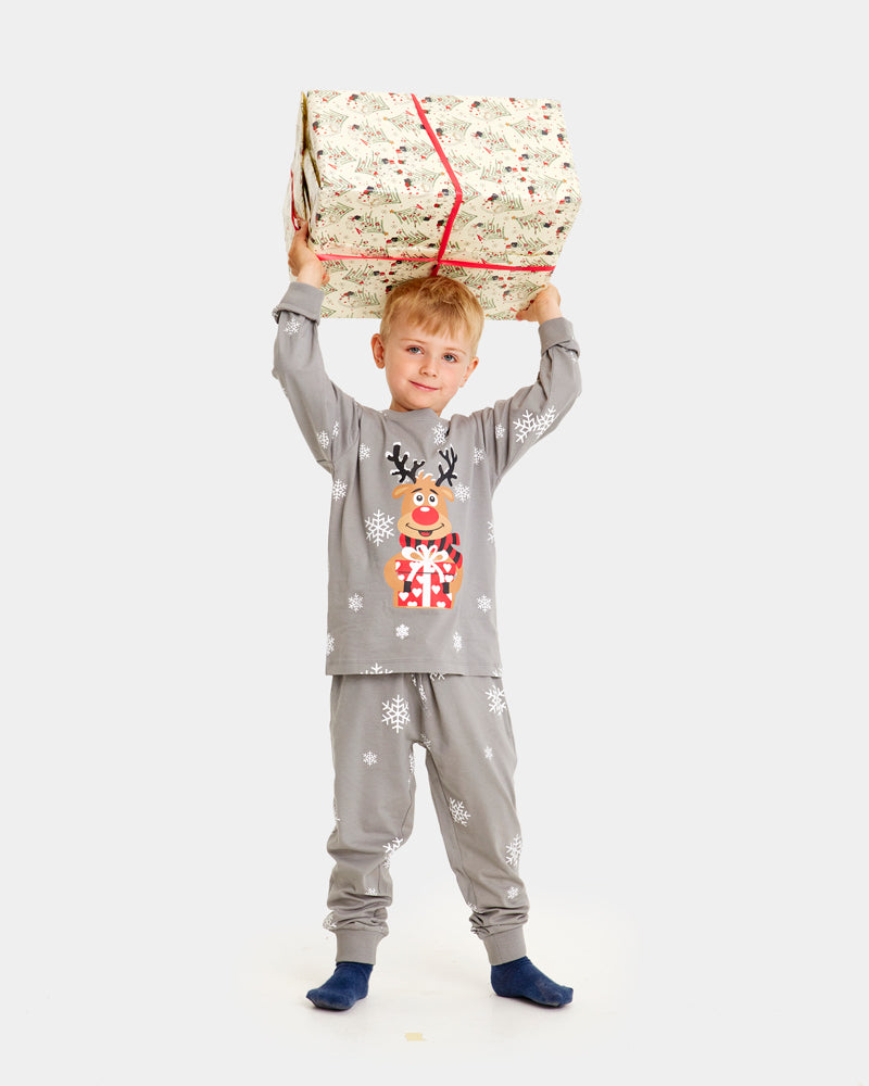 Pijama de Natal para Crianças Cinza com Rena Rudolph menino