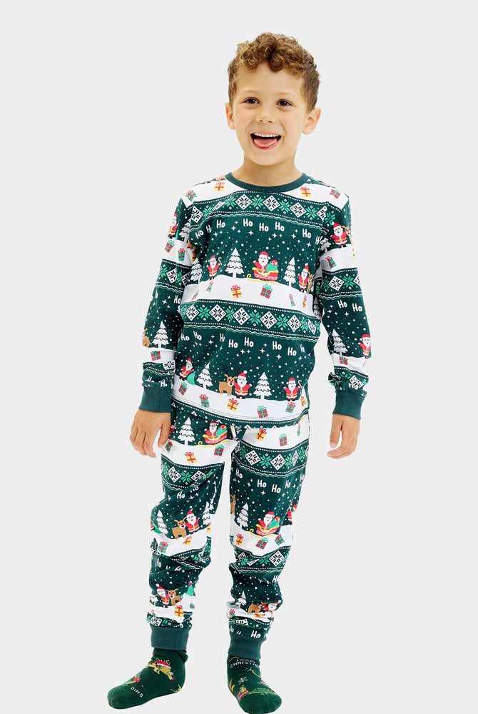Pijama de Natal Crianças Família Green Jolly Christmas Algodão Orgânico