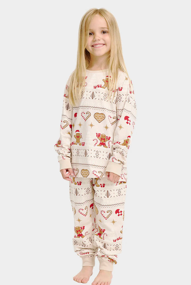 Pijama de Natal Crianças Bege com Gingercookies Algodão Orgânico