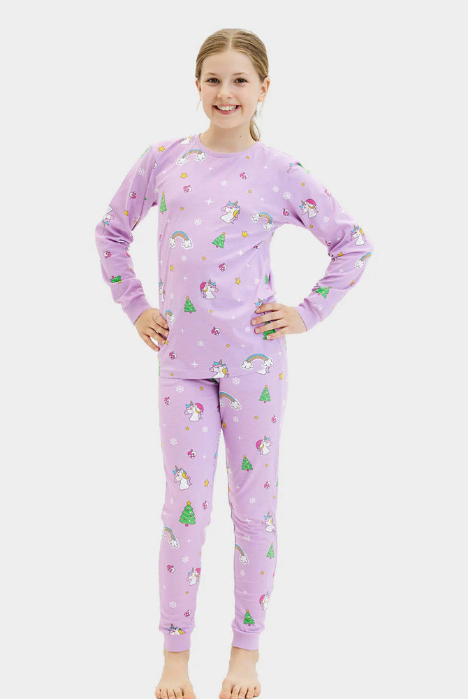 Algodão Orgânico Pijama de Natal para Crianças com Unicórnios