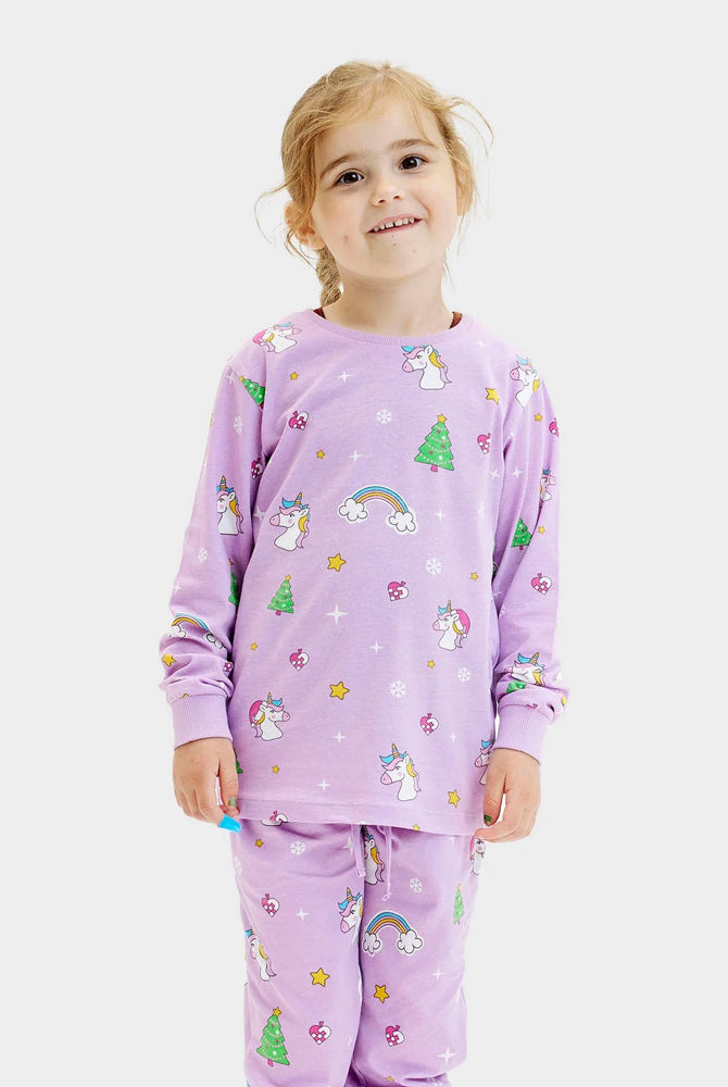 Pijama de Natal para Crianças com Unicórnios Algodão Orgânico