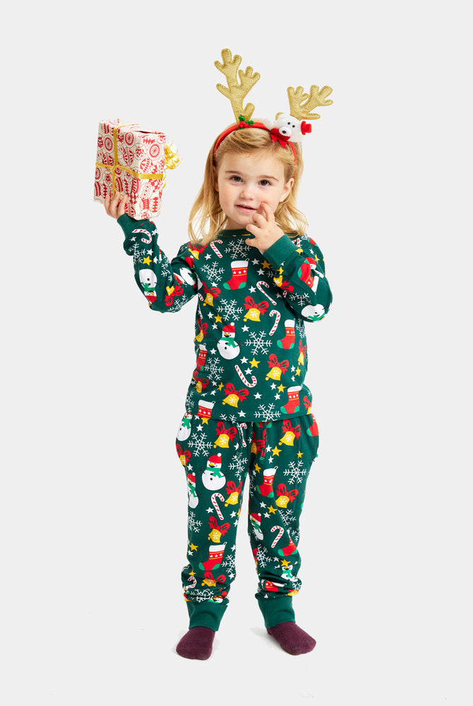 Pijama de Natal para Crianças Verde com Motivos Natalícios