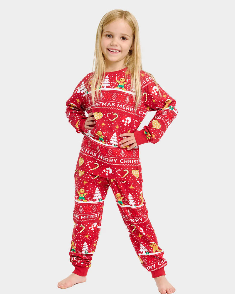 Pijama de Natal para Crianças Vermelho com Gingercookies Algodão Orgánico