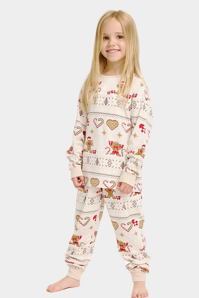 Pijama de Natal para Família Bege com Gingercookies Algodão Orgânico Crianças