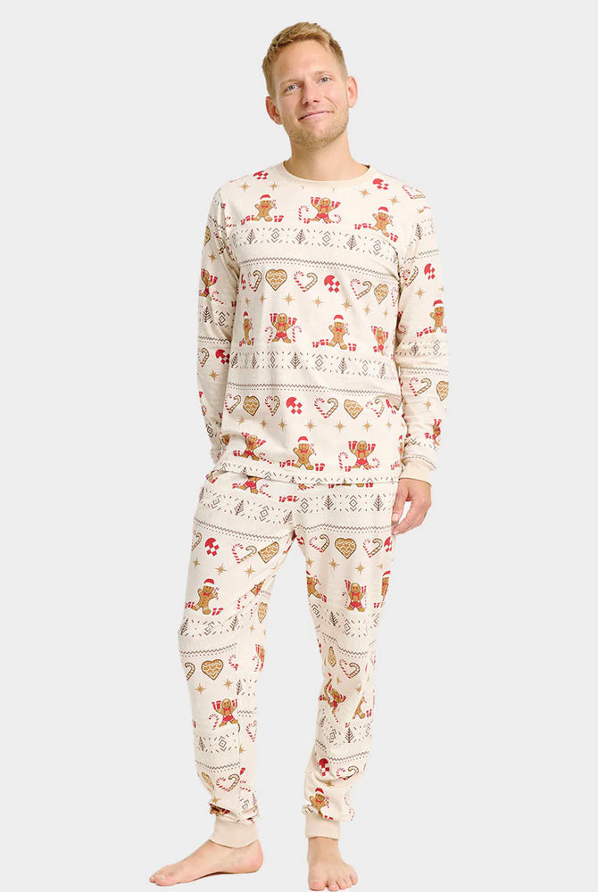 Pijama de Natal para Família Bege com Gingercookies Algodão Orgânico Homem