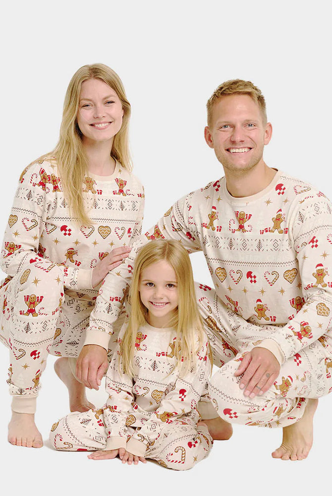 Pijama de Natal para Família Bege com Gingercookies Algodão Orgânico