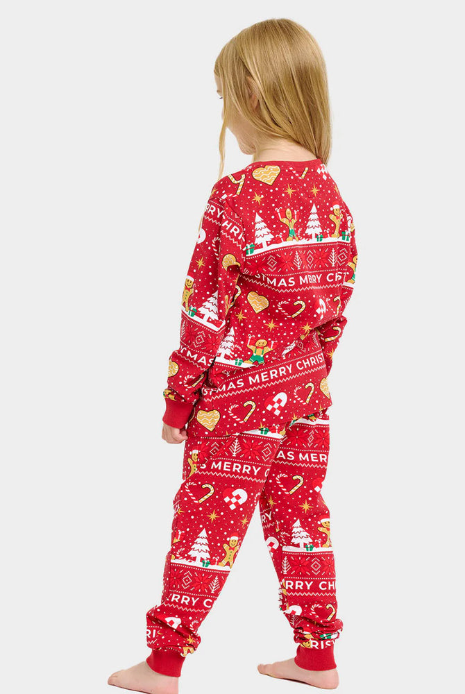 Pijama de Natal Crianças Família Vermelho com Gingercookies Algodão Orgánico