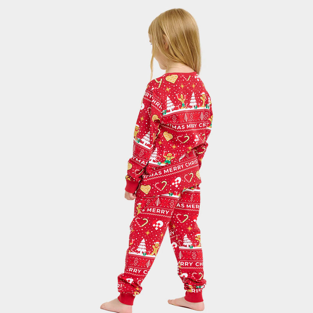Pijama de Natal Crianças Família Vermelho com Gingercookies Algodão Orgánico