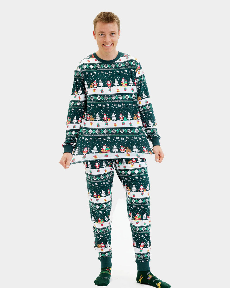 Pijama de Natal homem Família Green Jolly Christmas Algodão Orgânico