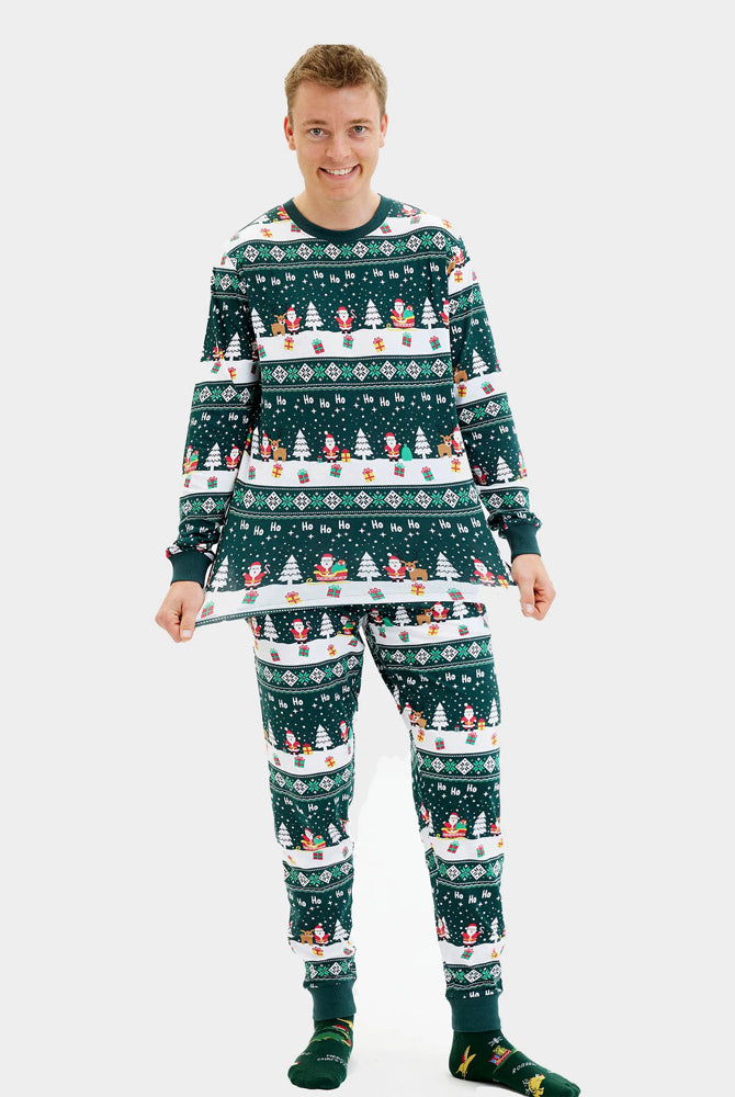 Pijama de Natal homem Família Green Jolly Christmas Algodão Orgânico