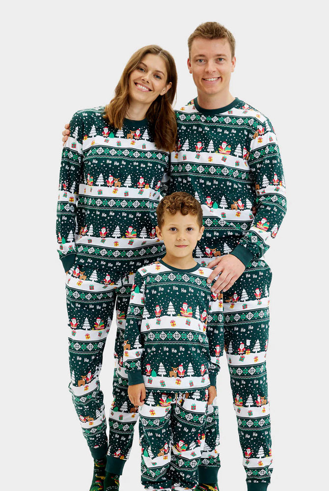 Pijama de Natal para Família Green Jolly Christmas Algodão Orgânico