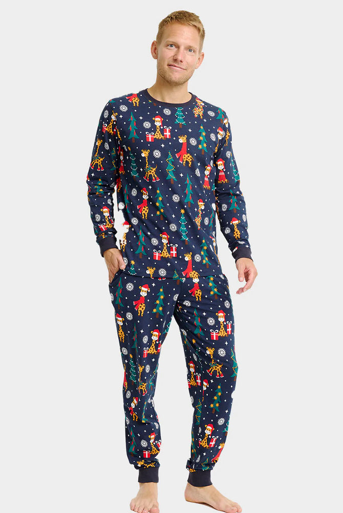 Pijama de Natal para Família Unisex com Girafas Homem