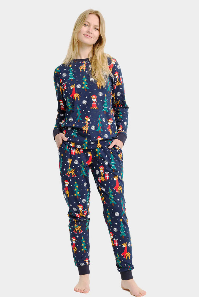 Pijama de Natal para Família Unisex com Girafas Mulher